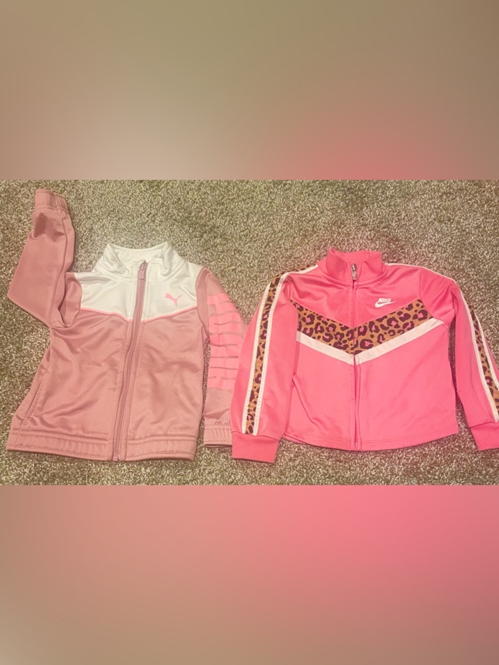 Toddler Girl Puma Pink Zip Jacket & Nike Pink Leopard Trim Zip Jacket